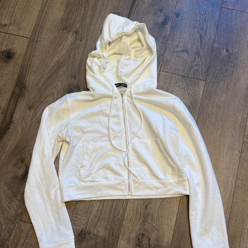 Shein white crop zip up hoodie